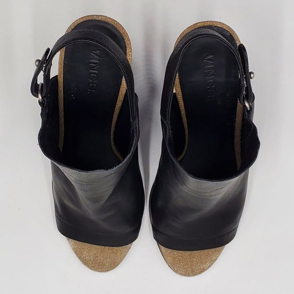 Vince Black Leather Sling Back Wedges - Picture 4 of 16